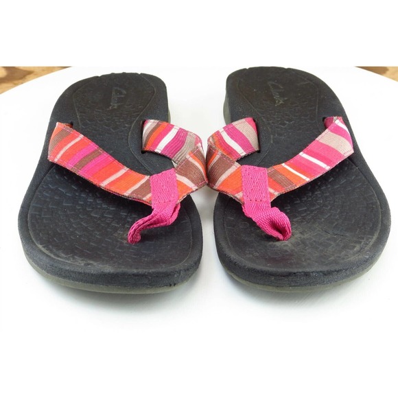 Clarks Sz 5 M Pink Flip Flop Fabric Women Sandals 65646 - Picture 2 of 8